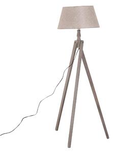 Lampada da Terra Tripode in Legno con Paralume in Lino Beige 146 cm