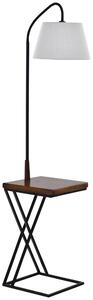 Lampada da Terra con Ripiano in Acciaio e Legno 36x36x165 cm