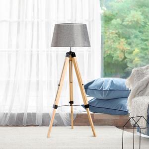 Lampada da Terra Design con Treppiede in Legno Altezza Regolabile Grigio