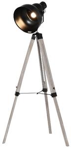Lampada da Terra Tripode in Legno con Paralume in Metallo 63x63x100-146 cm E27 Nera