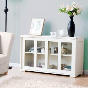 Costway Armadietto da cucina in MDF, Mobile laterale multiuso con ante scorrevoli 106,5x33x62,5cm Bianco