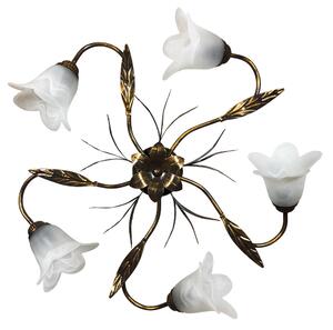 Plafoniera 5xE14 Montatura Marrone Oro Vetro Spugnato Bianco E-Energy Amelia