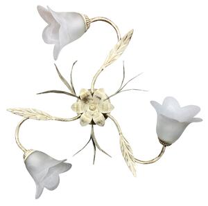 Plafoniera 3xE14 Montatura Avorio Oro Vetro Spugnato Bianco E-Energy Amelia