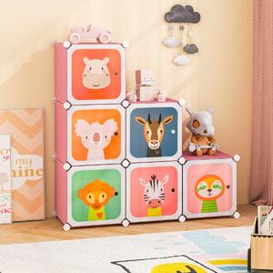 Costway Armadio per bambini portatile 8 cubi con barra appendiabiti, Armadio bambini mobile motivi adorabili per cameretta Rosa