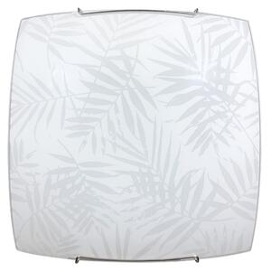 Plafoniera 1xE27 Ganci Cromo Vetro Lastra Bianco Decorato Foglie E-Energy Vanessa