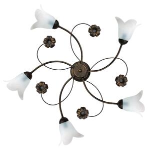 Plafoniera 5xE14 Montatura Marrone Oro Vetro Alabastro Bianco E-Energy Vera