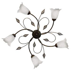 Plafoniera 5xE14 Montatura Marrone Oro Vetro Spugnato Bianco E-Energy Teresa