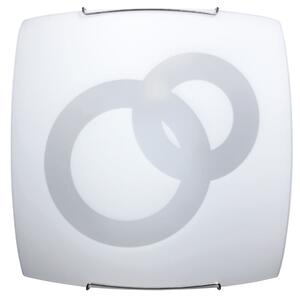 Plafoniera 1xE27 Ganci Cromo Vetro Lastra Bianco Decorato Cerchi E-Energy Stefania