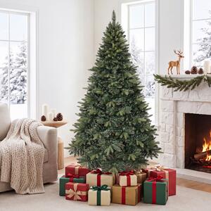 Costway Albero di natale artificiale con base in pino a forma di x per casa e negozio, Albero artificiale di cedro con foglie in pe e pvc 180 cm