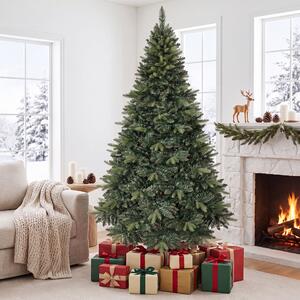 Costway Albero di natale artificiale con base in pino a forma di x per casa e negozio, Albero artificiale di cedro con foglie in pe e pvc 150 cm