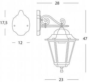 Lampada Applique Grande in Basso Colore Nero e Oro per Esterno Linea Merlet Sovil