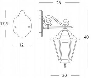 Lampada Applique Media in Basso Colore Nero e Oro per Esterno Linea Merlet Sovil