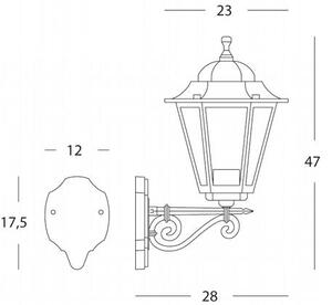 Lampada Applique Grande in Alto Colore Nero e Oro per Esterno Linea Merlet Sovil