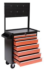 Carrello Porta Utensili Attrezzi con Cassettiera Nero e Arancione 61.5x33x76 cm