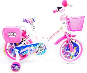 Bicicletta per Bambina 16" 2 Freni con Cestino e Borse Laterali Bianca e Rosa