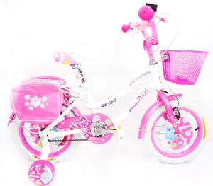 Bicicletta per Bambina 14" 2 Freni con Cestino e Borse Laterali Bianca e Rosa