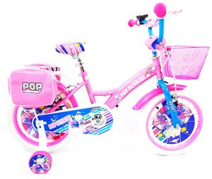 Bicicletta per Bambina 12" 2 Freni con Cestino e Borse Laterali Rosa e Bianca