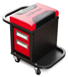 Carrello Sgabello Porta Attrezzi da Officina 25x36x45,5 cm in Acciaio Nero e Rosso