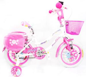 Bicicletta per Bambina 12" 2 Freni con Cestino e Borse Laterali Bianca e Rosa