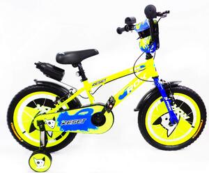 Bicicletta per Bambino 14" 2 Freni con Borraccia e Scudetto Frontale Gialla e Blu
