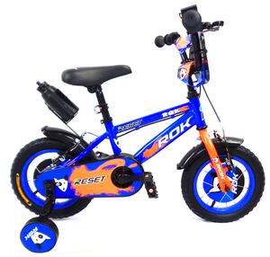 Bicicletta per Bambino 12" 2 Freni con Borraccia e Scudetto Frontale Blu e Arancione
