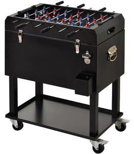 Ghiacciaia Portatile 65L con Calcio Balilla e 4 Ruote in Acciaio Play 'n Drink Nero