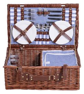 Cestino da Picnic per 4 Persone Posate Piatti Bicchieri e Accessori Vimini marrone 54x34x20 cm