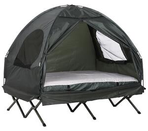 Tenda da Campeggio a 2 Posti con Materasso Gonfiabile e Borsa in Polietilene Verde Scuro 193x136x136 cm