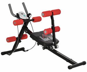 Panca Addominalli 2 in 1 117x46x70 cm con Bande Elastiche e Monitor LCD Nera