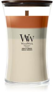 Woodwick Trilogy Vanilla Embers candela profumata con stoppino in legno 610 g