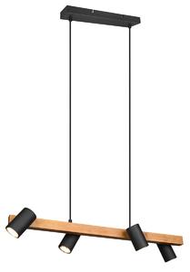 Lampada a sospensione Trio MARLEY a 4 luci, nera con travi in legno
