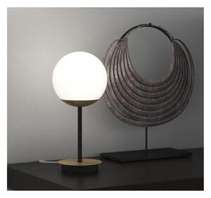 CLEAR LAMPADA DA TAVOLO MODERNA IN METALLO NERO E OTTONE CON DIFFUSORE A SFERA BIANCO LAMPADINA ATTACCO E27