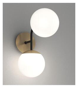 CLEAR APPLIQUE 2 LUCI IN METALLO NERO E OTTONE CON DIFFUSORI A SFERA BIANCO MODERNA LAMPADINA ATTACCO E27