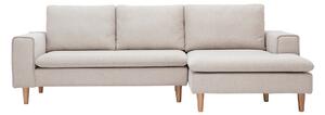 Divano ad angolo destro in tessuto effetto velluto testurato beige e legno chiaro RAGNAR