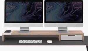Supporto per Doppio Monitor da Scrivania 100x20x9 cm con Entrata USB e Base di Ricarica Wireless