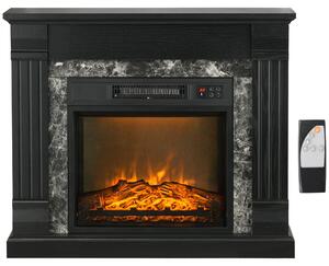 HOMCOM Camino Elettrico da Terra con Timer, Fiamma Realistica e Temperatura Regolabile, in Metallo, ABS e Truciolato, 80x21.6x67.8 cm, Nero