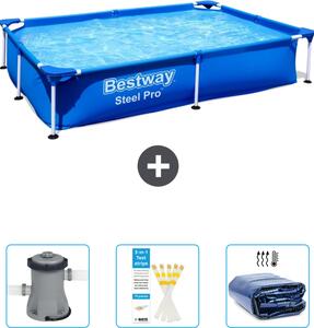 Piscina Bestway Steel Pro rettangolare - 221 x 150 x 43 cm - blu - include pompa - strisce reattive - tenda da sole
