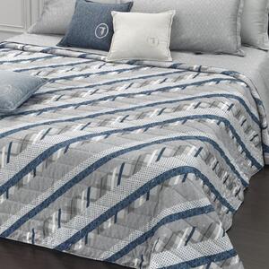 Completo Copripiumino In Raso Di Cotone Spring-patch Matrimoniale - 255X255 175X205 + 2 Federe 50X80 Trussardi Moderno Blu Caleffi