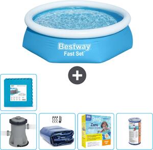 Piscina gonfiabile rotonda Bestway a presa rapida - 244 x 61 cm - blu - inclusa pompa tenda - pacchetto manutenzione - filtro - piastrelle per il pavimento