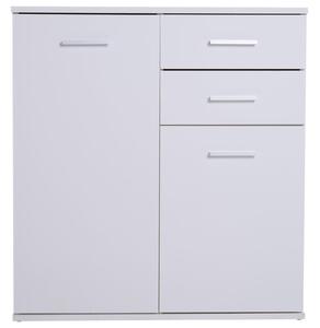 Mobiletto Cassettiera 2 Cassetti 2 Ante con Ripiano Regolabile in Legno Bianco 71x35x76 cm
