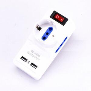 V-TAC Adattatore Multipresa triplo bipasso/schuko presa tedesca e prese/bipasso standard italiano con 2 prese usb e interruttore luminoso - sku 8830