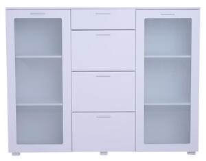 Mobile Cassettiera in Legno e Vetro Bianco 150x40x116.5 cm