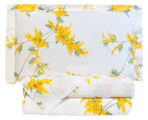 Completo Lenzuola In Percalle Rami-di-mimose Matrimoniale - 250X290 175X205 + 2 Federe 50X80 Emporium Floreale Giallo Caleffi