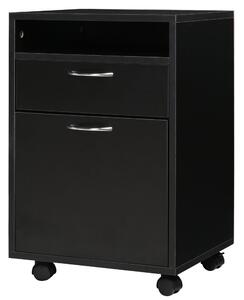 Cassettiera Portadocumenti da Ufficio 2 Cassetti e Ruote 40x35x60 cm in Legno Nera