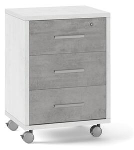 Cassettiera 3 Cassetti su Ruote 51x71x41 cm Ossido Bianco/Cemento