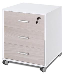 Cassettiera 3 Cassetti su Ruote 50x70x41 cm Bianco Fiammato/Olmo Chiaro
