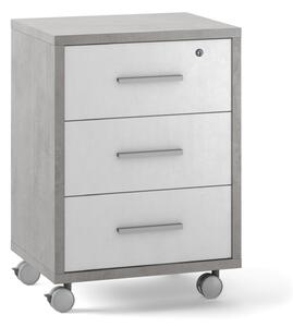 Cassettiera 3 Cassetti su Ruote 51x71x41 cm Cemento/Ossido Bianco
