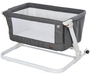 Culla Fianco Letto Pieghevole 0-5 Mesi 94x64x72-80 cm in Alluminio e Cotone Bianco e Grigio