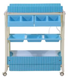 Fasciatoio con Vaschetta e Vani Portaoggetti in Plastica Atossica Blu 81x53x102 cm