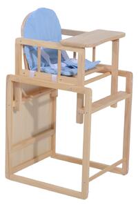 Seggiolone Multifunzione per Bambini in Legno di Pino Azzurro 50x44x88 cm